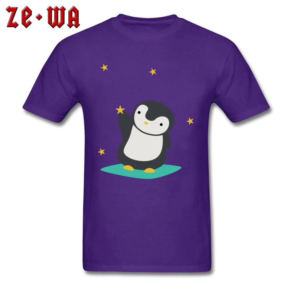 Gift Cute Kawaii Penguin Catching Stars Young T Shirts Company Fall Short Sleeve Tops Shirts O-Neck All Cotton Tee Shirts Cute Kawaii Penguin Catching Stars purple
