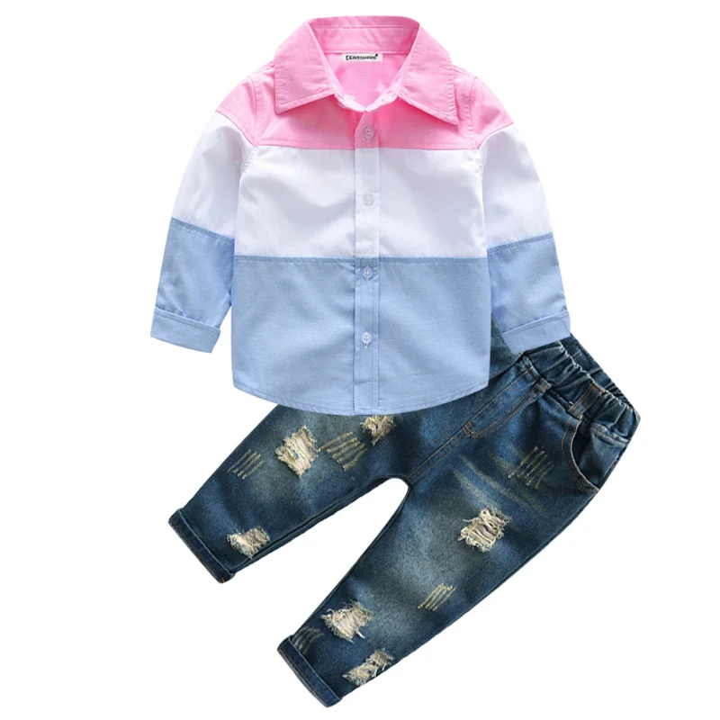Высококачественные комплекты одежды для мальчиков из 4 предметов, летняя детская одежда, спортивный костюм для маленьких мальчиков, костюм для детей 2, 3, 4, 5, 6, 7 лет: футболка+ джинсы - Цвет: Pink