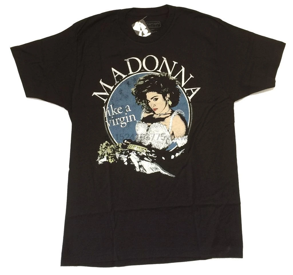 

Madonna Live A Virgin Tour 1985 Black T Shirt New Official Reissue T Shirts Man Clothing Free Shipping Top Tee Round Neck Clothe