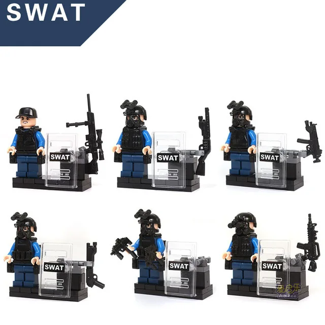 6pcs City police SWAT team CS Commando Army soldiers with font b Weapon b font Gun
