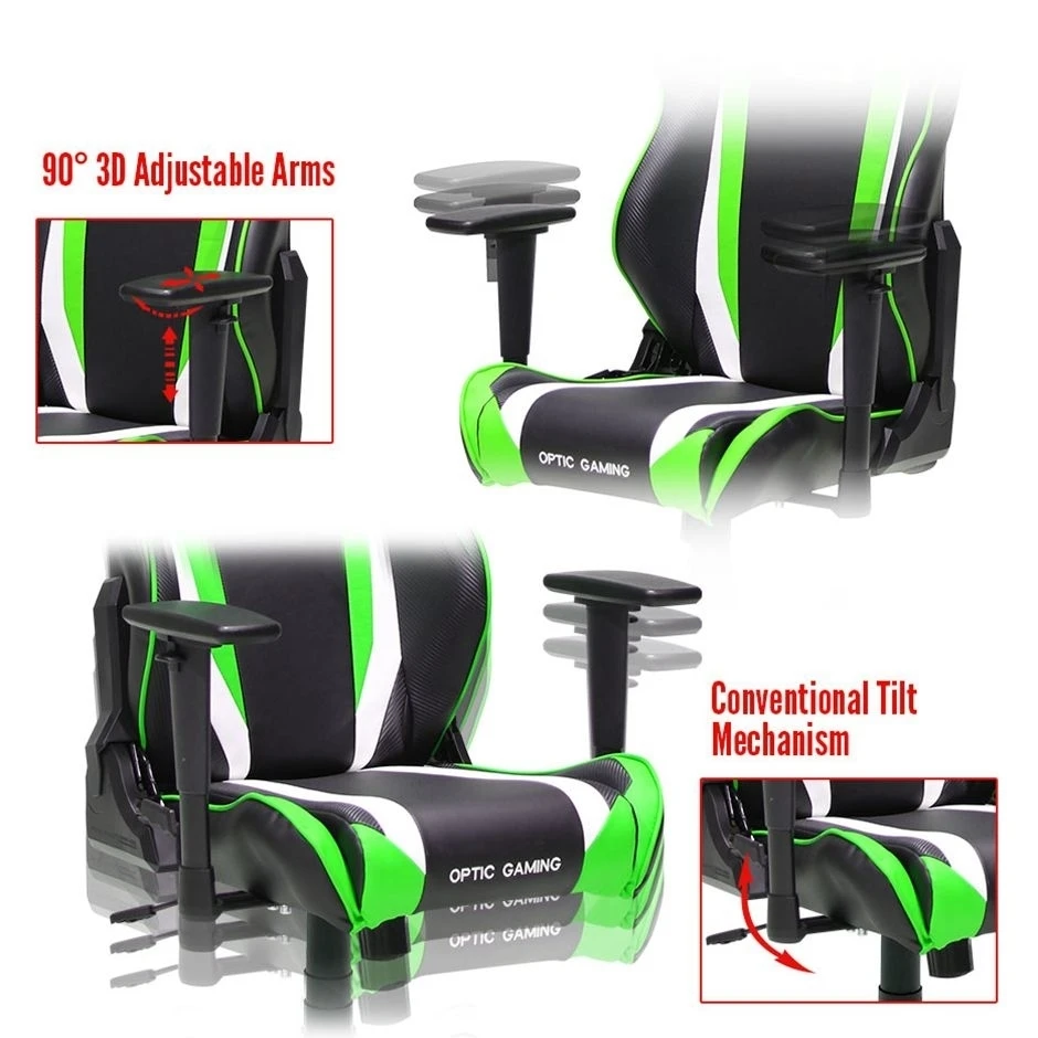 DXRacer OH/RZ19/NEW High-Back Racing Seat Gaming Chair Carbon Look Vinyl+PU(Black/White/Green)) (1)