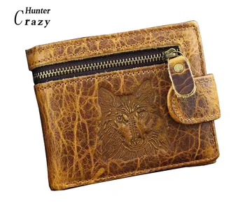 

Genuine Leather Men's Wallet Wolf Vintage Bifold Cowhide Purse Money Clip