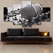 

Home Decoration Modern Painting On Canvas 5 Panel Music Microphone Living Room Wall Art Pictures HD Printed Posters Frame