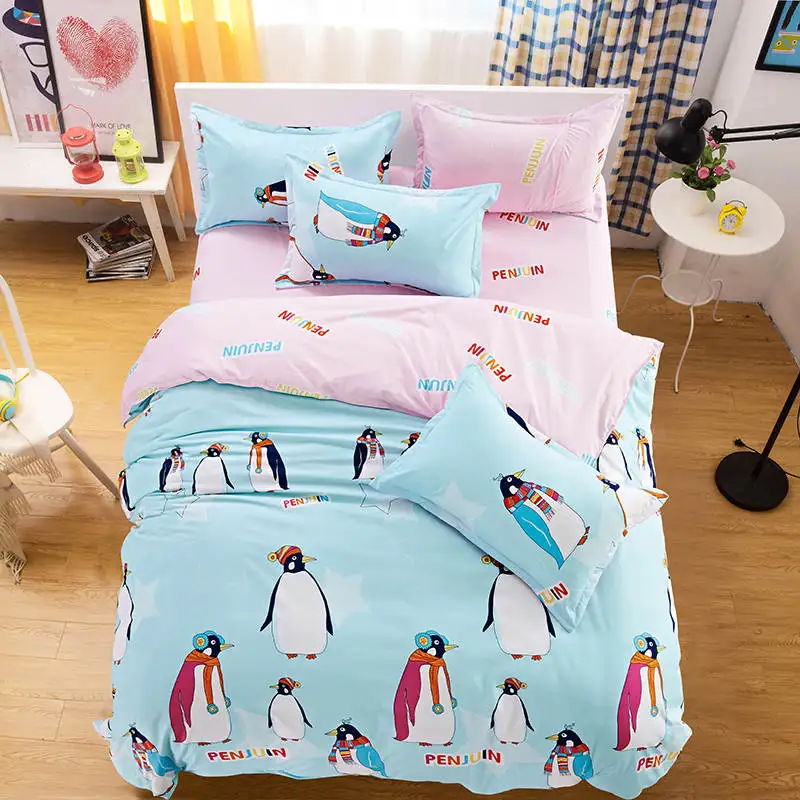 

sweet penguins print bedding sets coverlets comforter single twin full queen king size Children's babys girl's bed skyblue pink