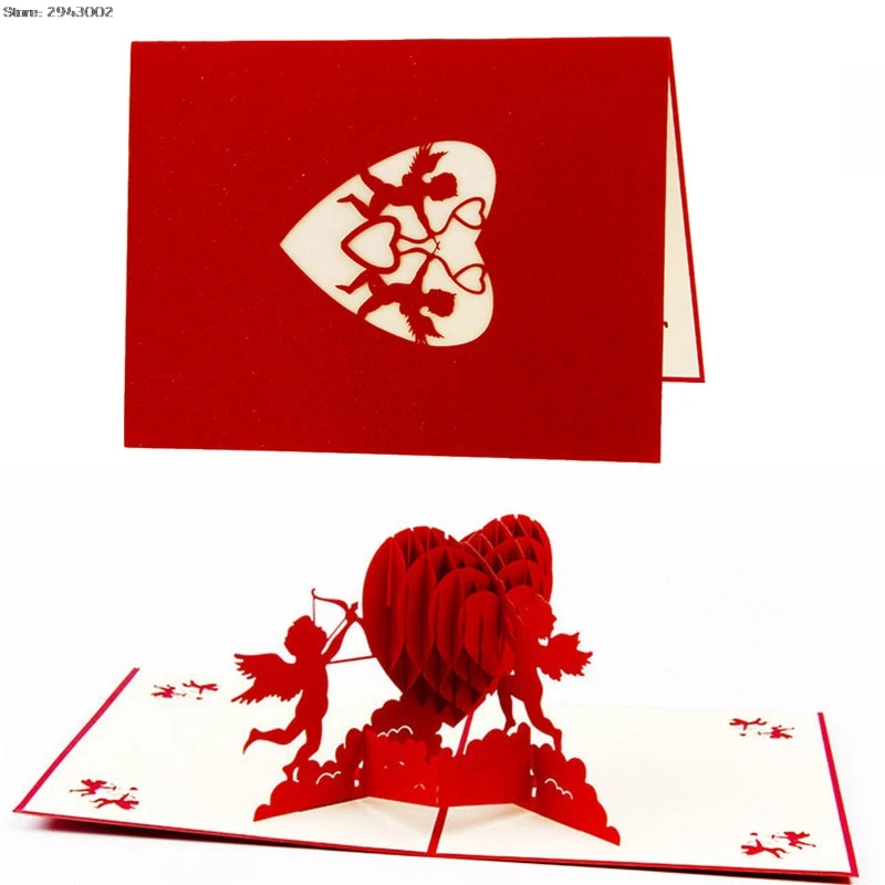 3d paper laser cut cupid love heart greeting card pop up