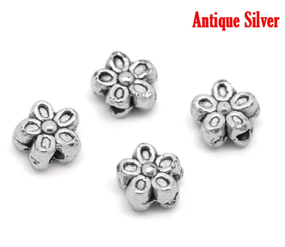

DoreenBeads Zinc metal alloy Spacer Beads Flower Antique Silver Dot Pattern color About 7mmx7mm,Hole:Approx 1.3mm,20 PCs