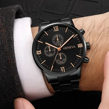 

Geneva Fashion Luxury Men Watch Quartz Military Stainless Steel Dial Leather Band Business Mens Clcok Wrist Watches montre homme