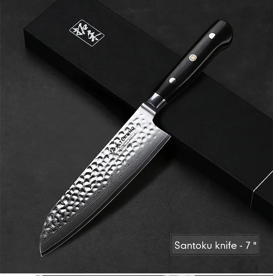 TURWHO 5 шт. набор кухонных ножей VG10 Дамасская сталь высокоуглеродистой японский шеф-поварский нож хозяйственный santoku кухонный набор с эбеновой ручкой
