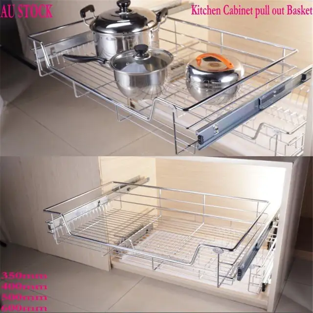 1pc Kitchen Organizer Pull Out Sliding Metal Basket Drawer Storage