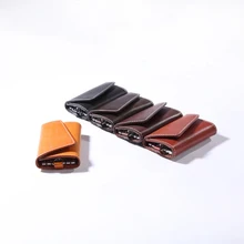 Vintage Men Cowhide Genuine Leather Car Key Holder Durable Vegetable Tanned Leather Key Wallet Women Key Housekeeper Organizer