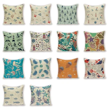 

Marine Life Throw Pillow Covers Ocean Style Cushions Decorative Blue Cushion Covers Kissen Marine Anchor Decor Pillowcase