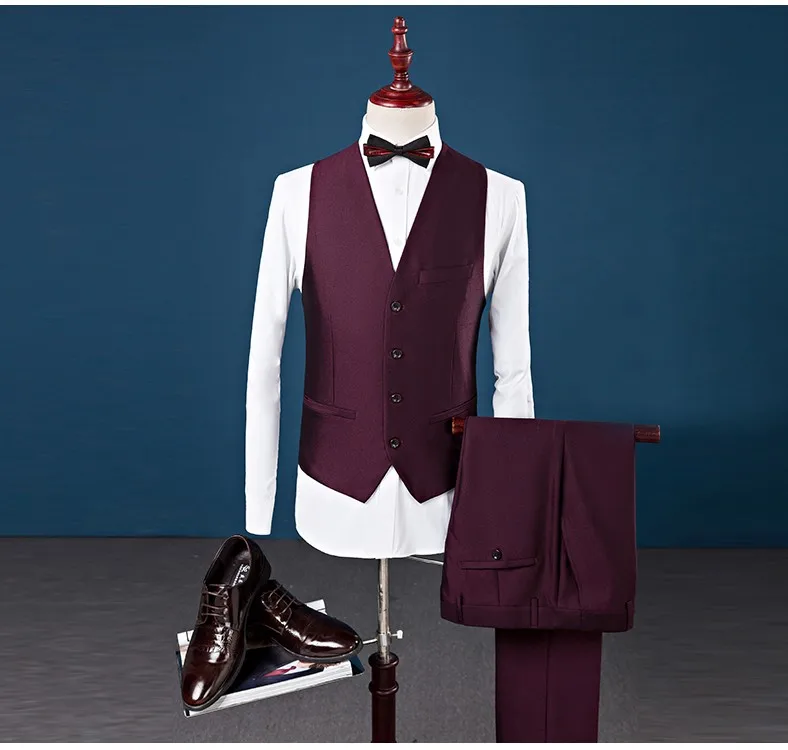PEORCHID Black Burgundy Suit Men Wedding Fashion 2019 New Ternos Slim Fit Masculino Casual Man Suits Formal Party 3 Pieces Set