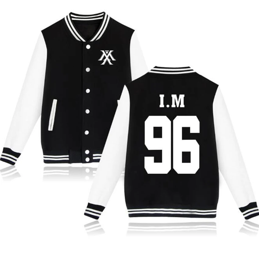 

Korean KPOP MONSTA X Album Baseball Uniform WONHO YOOKIHYUN I.M JOOHEON HYUNGWON Zip-up Women Hoodies Sweatshirts K-POP Clothes