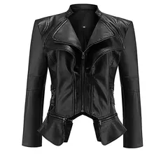 Готическая куртка из искусственной кожи Женская мода Черное пальто из искусственной кожи Верхняя одежда Куртка