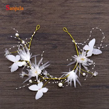 

New Korea Gold Party Headband With Yarn Butterfly Hand-made Flowers Bridal Head Chains Fairy Accessories 2020 T040