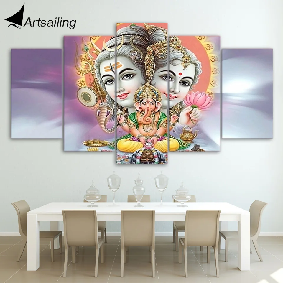 HD Printed 5 Piece Canvas Art hindu god canvas Lord shiva parvati