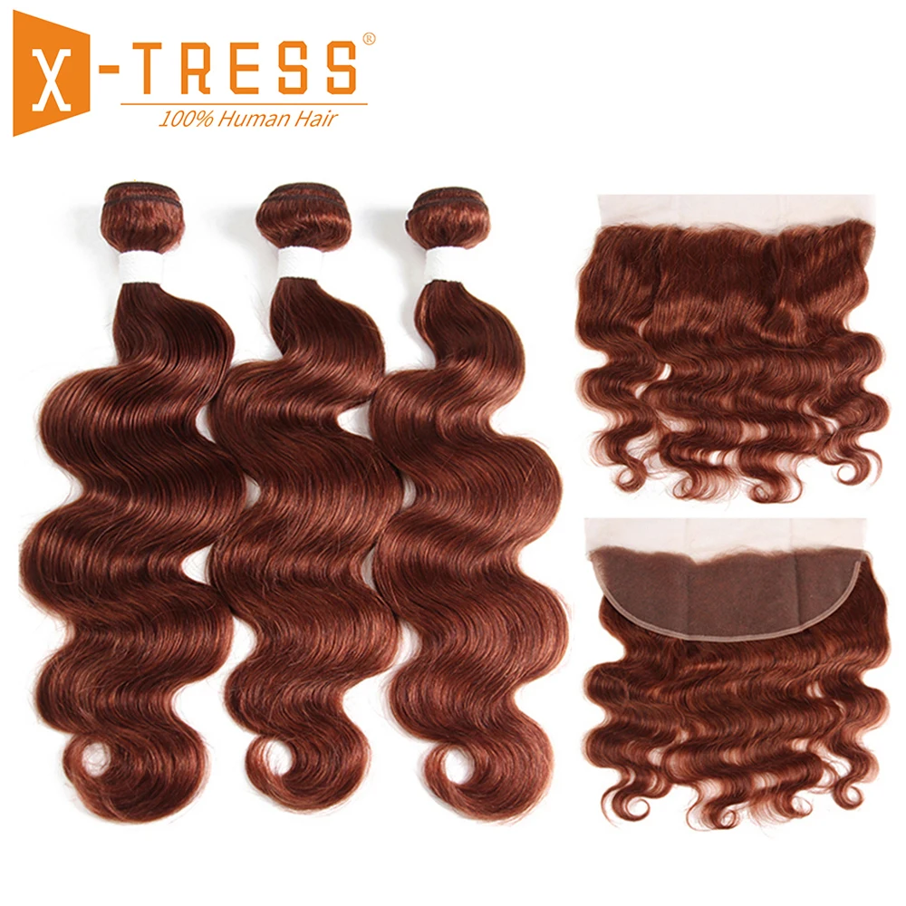 

Blonde Brown Color Human Hair Weave 3/4 Bundles Deal With Lace Frontal X-TRESS Brazilian Body Wave Non Remy Hair Weft Extensions