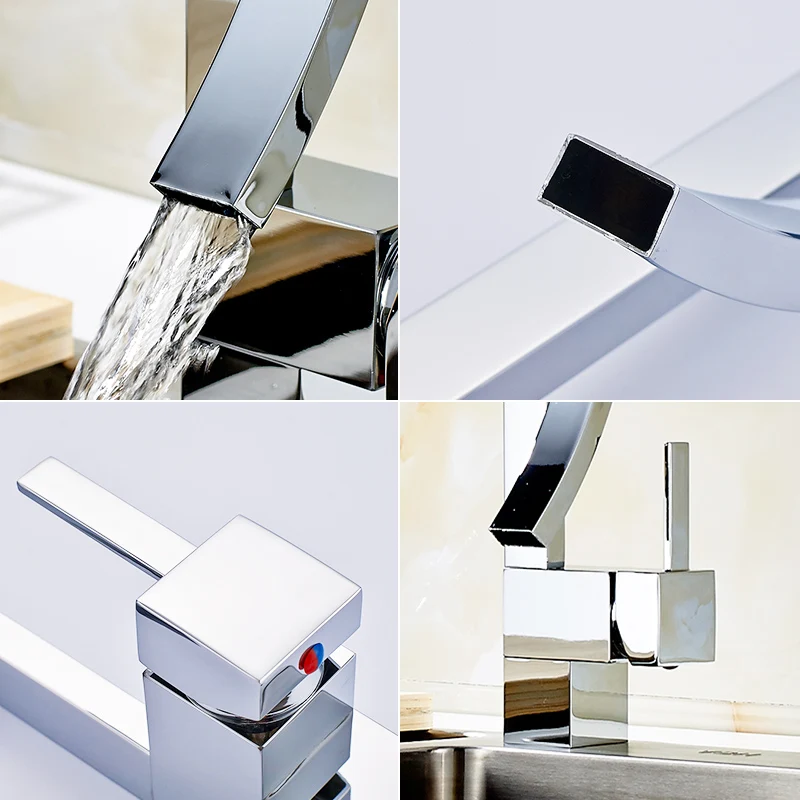 Kitchen Faucet Deck Mounted Kitchen Water Mixer Tap Chrome Square Waterfall Griferia Lavamanos Cold Hot Musluk 210-22C Kitchen Faucet Deck Mounted Kitchen Water Mixer Tap Chrome Square Waterfall Griferia Lavamanos Cold Hot Musluk 210-22C