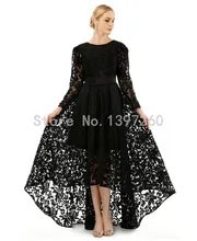 Neue Ankunft Schwarz Sexy Spitze Moslemischer Ballkleider 2017 Long Sleeve Bodenlangen Hallo-Lo A-line Abendkleider Benutzerdefinierte maß hu0012