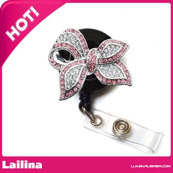 

Pink Bow Crystal Rhinestone Rhinestone Retractable Badge Reel/ ID Badge Holder