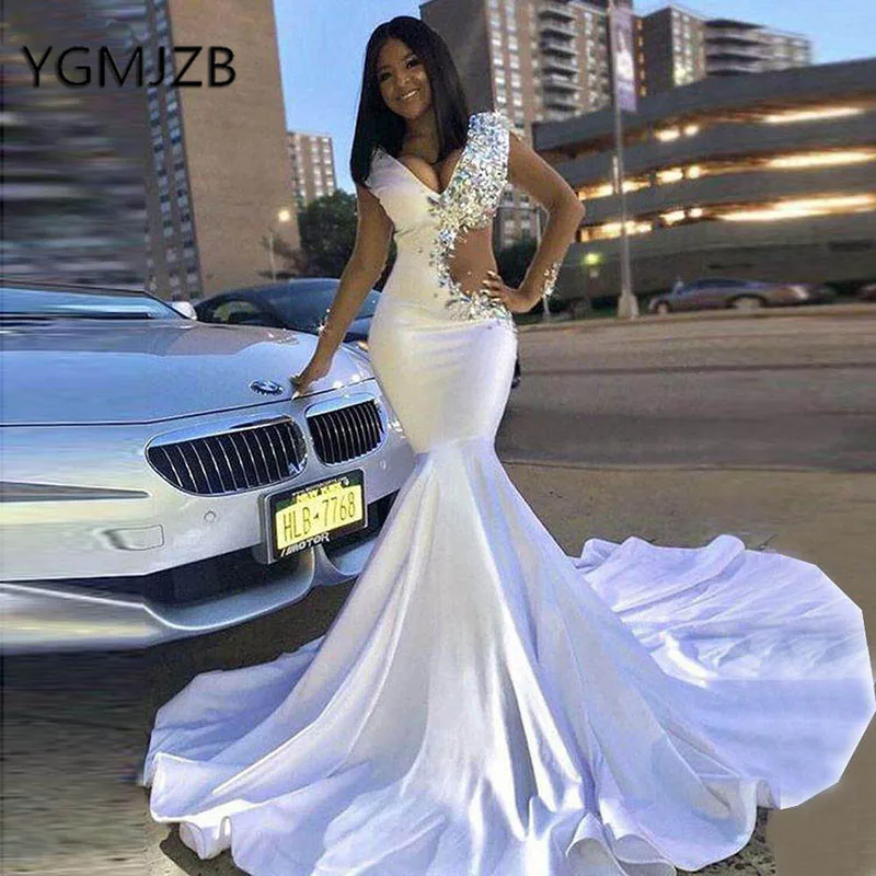 Eightale White Evening Dresses Off the Shoulder Appliques Satin Custom Made  Mermaid Arabic Party Prom Gown Vestidos De Noche - AliExpress