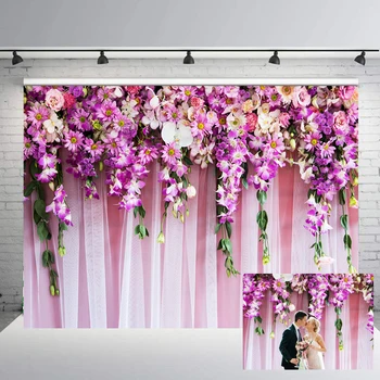 

BEIPOTO Purple Flowers curtain Backdrop Photography Background Wedding party decoration Floral baby shower bridal shower studio