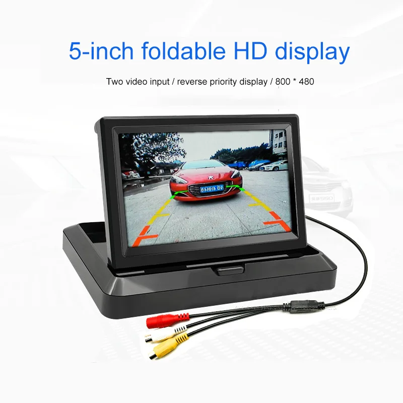 

5 Inch Car HD LCD Foldable Monitor 12-24V Vehicle Universal 2-Channel Video Playback Display Screen Reversing Image Priority