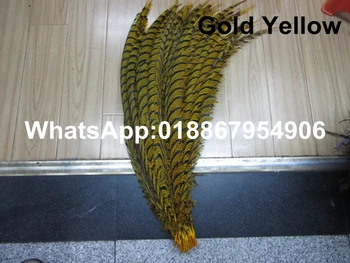 

50pcs Gold Yellow Pheasant feather tails 30-35inch 80-90cm lady amherst pheasant zebra feathers
