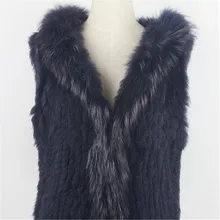Вязаная жилетка из кроличьего меха ручной работы с капюшоном Новая настоящая Классическая вязаная жилетка из кроличьего меха с мехом енота Co