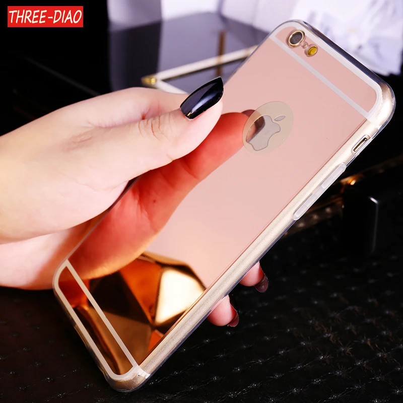 

THREE-DIAO Luxury Mirror Soft TPU Silicon Phone Cases for Apple iPhone X 5 5S 5SE 6 6S 7 8 Plus Case Back Cover Coque