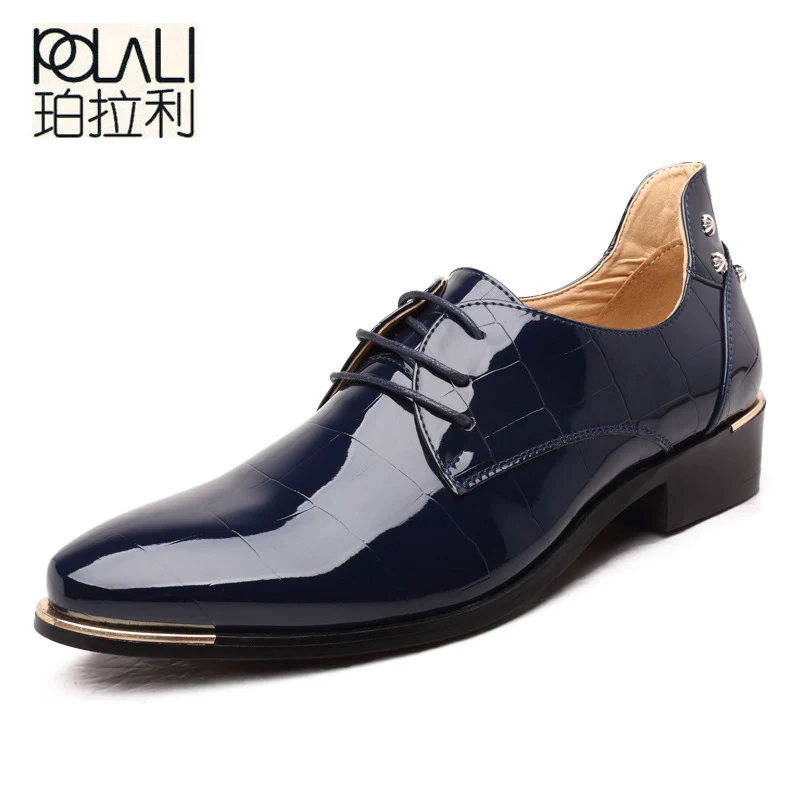 

POLALI Men Oxford Shoes 2018 New Fashion PU Leather Lace-Up Business Men Shoes High Quality Men Dress Shoes Men Flats