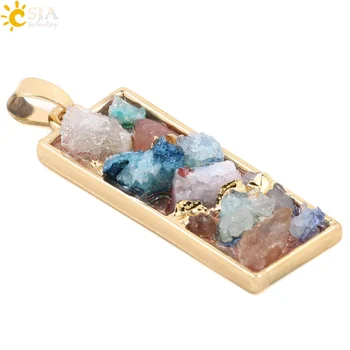 

CSJA Classic European Jewelry for Women Colorful Drusy Druzy Natural Crystal Stone Chain Necklace Pendant Gold Color 2016 E102