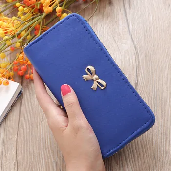 

2019 Women Long Clutch Wallets Female Fashion PU Leather Bowknot Coin Bag Phone Purses Famous Designer Lady Cards Holder Wallet