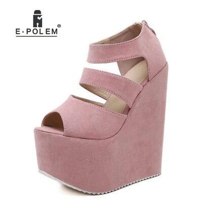 

Women's Super High Heels Sandals Platform Shoes Flock Wedges Pink Black Sandals Fashion Style Dress Party