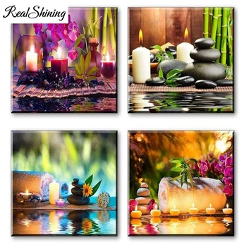 

Stone Green Bamboo Purple Orchids 5d diy diamond painting 4pcs/set diamond embroidery full square/round cross-stitch FS3734