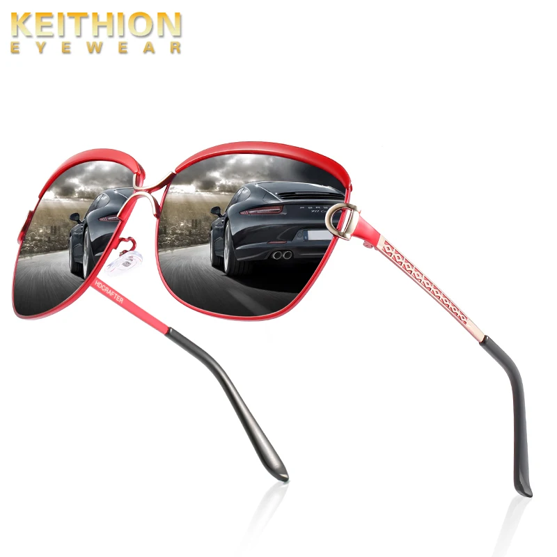 KEITHION Brand Designer Polarized Womens Sunglasses Vintage Retro Oversized Alloy Frame Sun Glasses UV400 2019