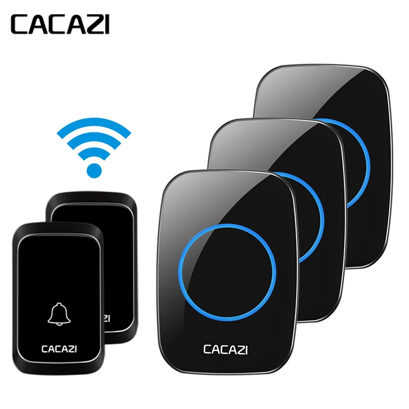 

CACAZI A60 Waterproof Wireless Doorbell 300M Remote Control LED Light Battery Button Home Cordless Calling Bell EU Plug 58 Chime