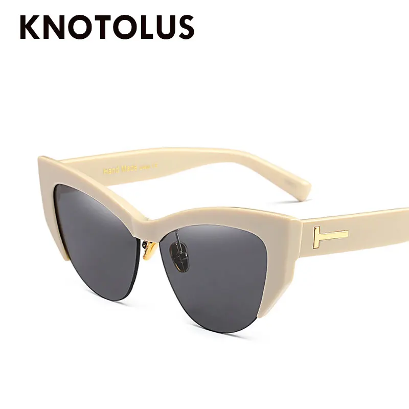 

Knotolus Semi-Rimless Cateye Sunglasses For Women Retro Brand Designer Classic Beige Sunglasses Women Men Clear Vintage Shades