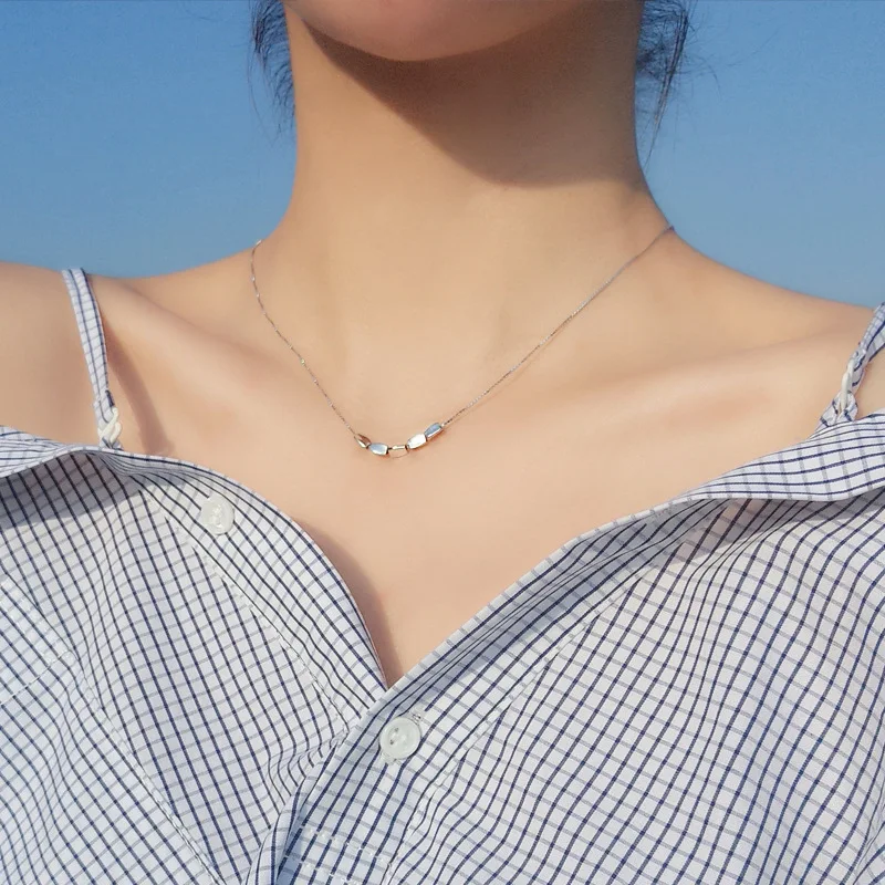 simple square beads necklace woman 100% 925 Sterling silver nacklace Jewellery Clavicle chain pendant charms gift