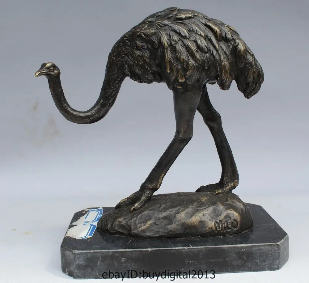 Skulptur Figur Bronze teilpoliert Vogel Strauß Strauss 