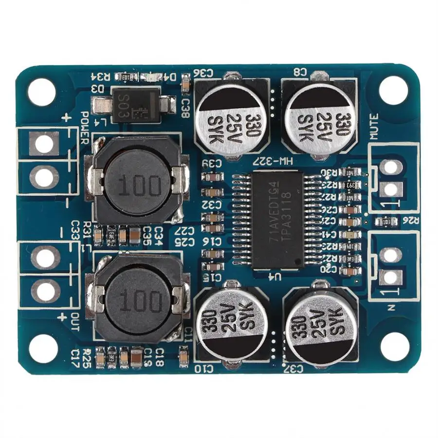 

TPA3118 Mono Sound Channel Digital Power Amplifier Board Module Chip 1X60W 8~24VDC