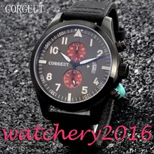 Corgeut 46mm black Dial PVD Case mixed strap 2017 top brand Luxury Newest Hot date window Quartz Mechancial Mens Wristwatches