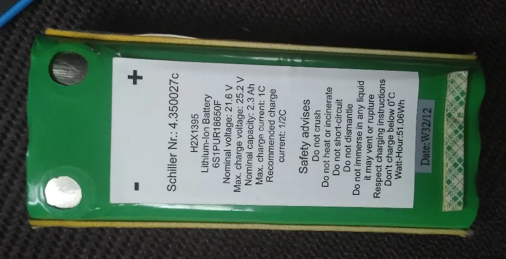 Аккумулятор медицинского оборудования для Schiller Nr:4.350027C H2X1395 6S1PUR18650F 2.3Ah |