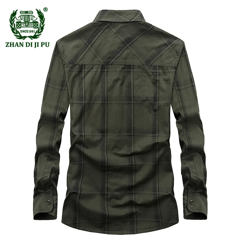 Billige 2018 herbst männer casual marke armee grün plaid plus größe lange hülse hemd frühling mann 100% baumwolle afs jeep khaki grid shirts