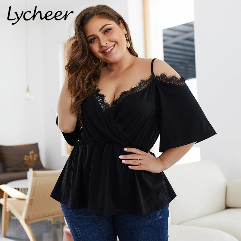 

Lycheer Plus size black sexy lace tank top Women summer streetwear shirt tops Female big size backless casual camisole tops 2019