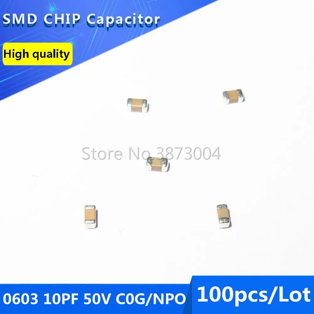 

100pcs 0603 10PF 50V C0G/NPO 5% SMD Chip Capacitor