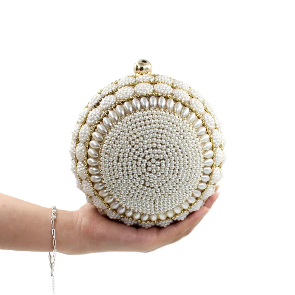 

Ball shape Beaded Women Evening Bags Diamond Pearl Day Clutch gold purse Party bride Wedding Crossbody shoulder Handbags Li430