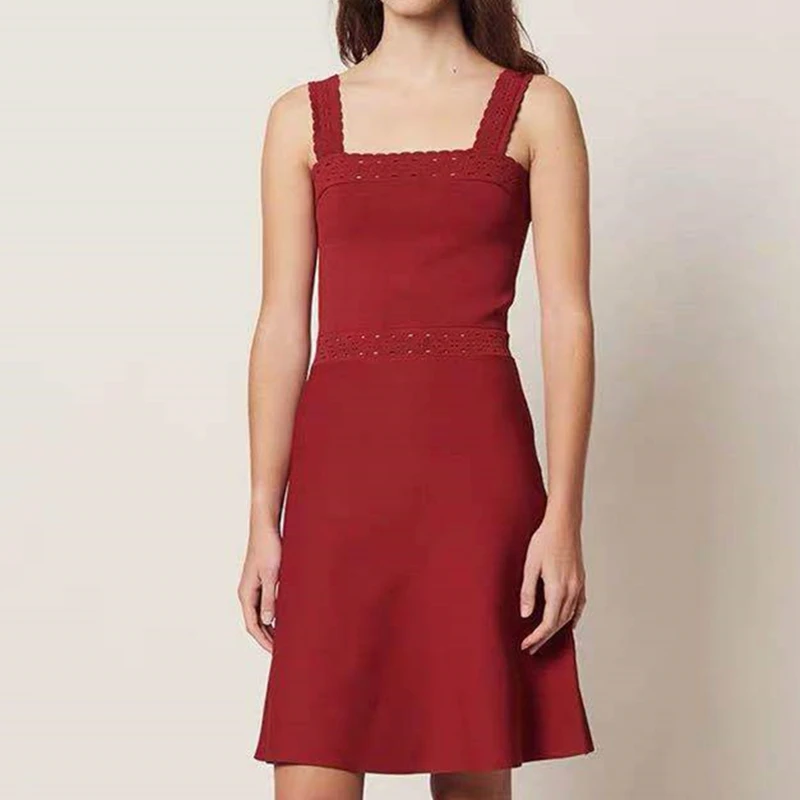 

2019 New Red Women Mini Dress knit Wave hollow Sling dresses sexy ladies Spring and Summer Short Dress Clothes
