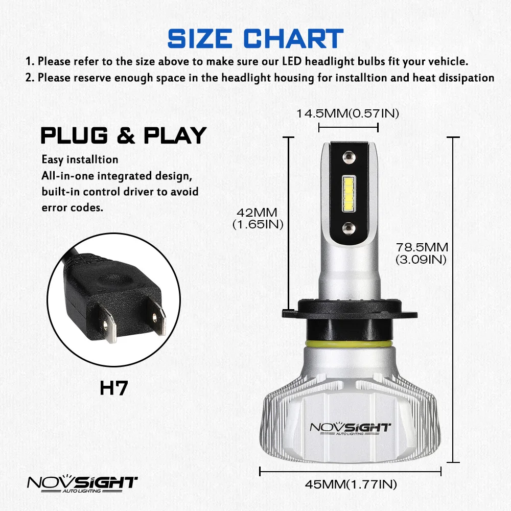 Автомобильные фары головного света Novsight, светодиодная лампа h7, h4, h11,9005, цветовая температура 6500K, мощность 50 Вт, 10000 лм