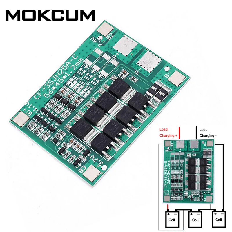 

25A 3S Polymer Lithium Battery 18650 Charger PCB BMS Protection Board 3 Serial 12V 3.7 Lipo Li-ion Charging Protection Module